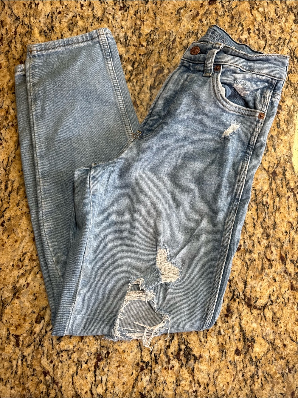 ❤️ Arizona Jean Highest Rise Curvy Mom Light Blue Distressed Women’s Jeans (B10)